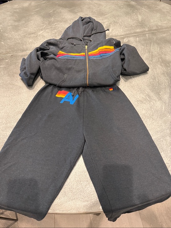 Aviator Nation Pants - Aviator Nation Black Track Pants with Rainbow Stripe Accent